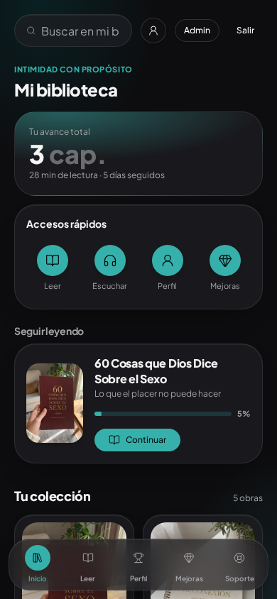 Biblioteca privada abierta en un celular